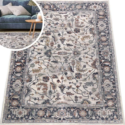 ORIENTALNY DYWAN DO SALONU - ROSSA - BEŻOWY DYWAN VINTAGE DO POKOJU (DV55C grey/cream), 120x180 cm