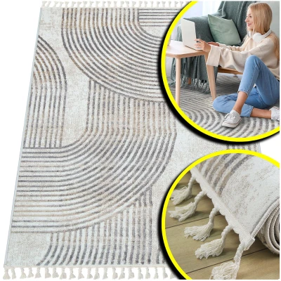 PUSZYSTY DYWAN DO SALONU TYPU SHAGGY - DYWAN MELANŻ- ANKONA (8264A papatya/grey),  140x200 cm