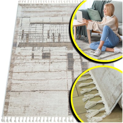 PUSZYSTY DYWAN DO SALONU TYPU SHAGGY - DYWAN MELANŻ- ANKONA (8704A bone/grey shrink),  140x200 cm