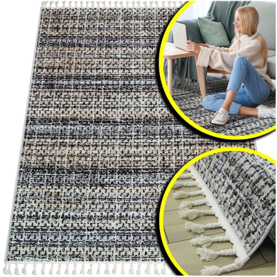 PUSZYSTY DYWAN DO SALONU TYPU SHAGGY - DYWAN MELANŻ- ANKONA (9028A grey/beige),  140x200 cm