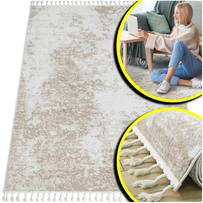 PUSZYSTY DYWAN DO SALONU TYPU SHAGGY - DYWAN MELANŻ- ANKONA (9357A beige/bone),  140x200 cm