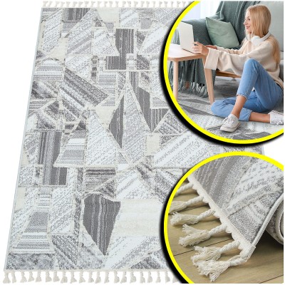 PUSZYSTY DYWAN DO SALONU TYPU SHAGGY - DYWAN MELANŻ- ANKONA (7725A grey/bone), 160x230 cm