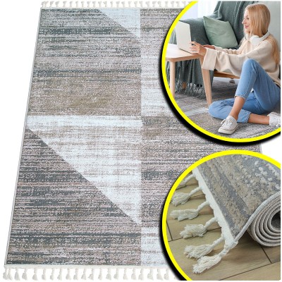 PUSZYSTY DYWAN DO SALONU TYPU SHAGGY - DYWAN MELANŻ- ANKONA (8255A beige/grey), 160x230 cm