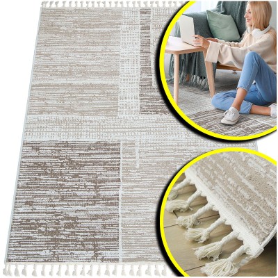 PUSZYSTY DYWAN DO SALONU TYPU SHAGGY - DYWAN MELANŻ- ANKONA (9591A beige/brown), 160x230 cm