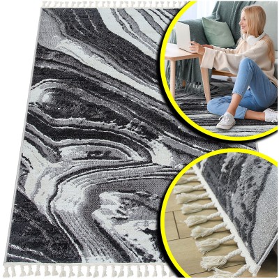 PUSZYSTY DYWAN DO SALONU TYPU SHAGGY - DYWAN MELANŻ- ANKONA (8253A anthracite/bone),   80x150 cm