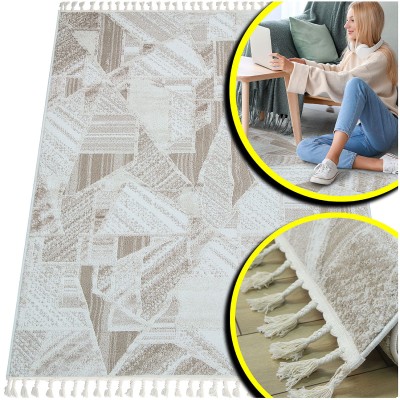 PUSZYSTY DYWAN DO SALONU TYPU SHAGGY - DYWAN MELANŻ- ANKONA (7725A beige/bone), 160x230 cm