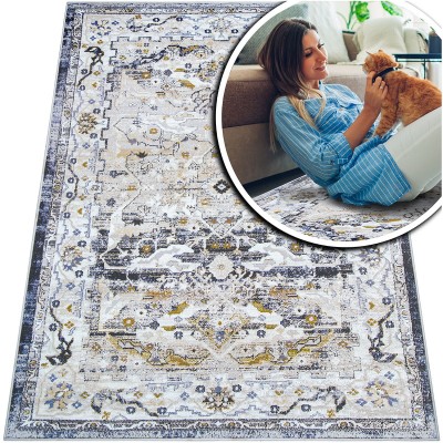 KLASYCZNY DYWAN DO SALONU - SZARY GRANATOWY DYWAN DO PRZEDPOKOJU - DYWAN LOFT- (Laila 2186A ivory/ d.copper), 160x230 cm