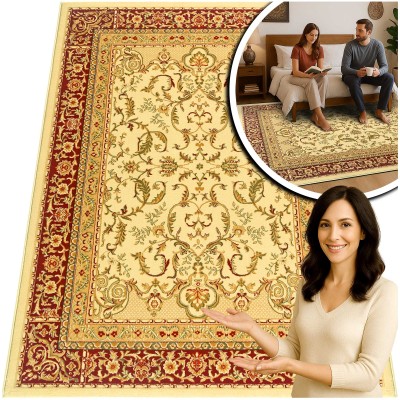 ORIENTALNY DYWAN BELVEDERE BORDOWY DYWAN DO SALONU DO PRZEDPOKOJU GRUBY GĘSTY (2284A cream/cherry), 60x100 cm