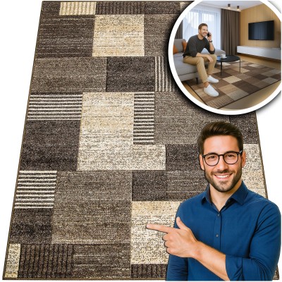 BRĄZOWY DYWAN DO SALONU ROMANTIC 2x3m BEŻOWY DYWANIK DO SYPIALNI LOFT  (58351-18422), 200x300 cm