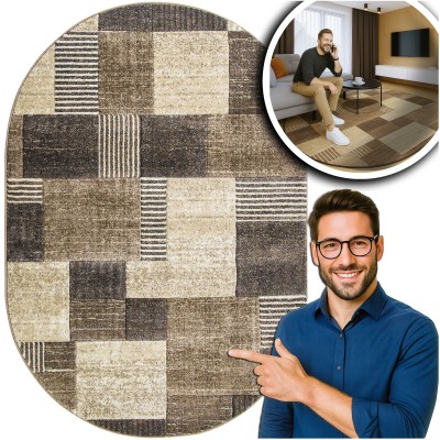 OWALNY DYWAN DO SALONU 3d ROMANTIC CZARNY DYWAN DO PRZEDPOKOJU FRYZ (58352-18422), 160x230 cm