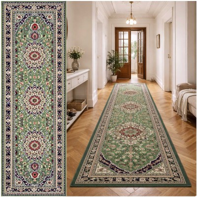 KLASYCZNY ZIELONY DYWAN DO SALONU VENEZIA - CHODNIK DO PRZEDPOKOJU (714361 62944 green), 80x300 cm