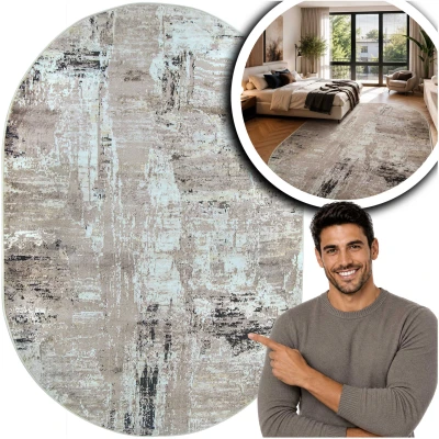 OWALNY DYWAN DO SALONU - BRĄZOWY NOWOCZESNY DYWAN DO PRZEDPOKOJU - DYWAN LOFT- Laila (2498D), 160x230 cm