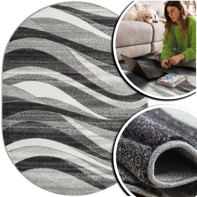 OWALNY DYWAN DO SALONU 3d ROMANTIC CZARNY DYWAN DO PRZEDPOKOJU FRYZ (17992-18411), 160x230 cm