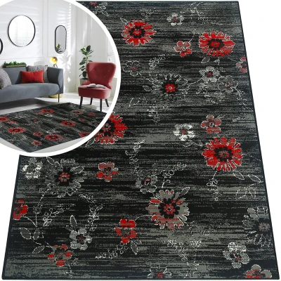 CZARNY DYWAN DO SALONU VENEZIA - CZERWONY DYWAN W KWIATY DO PRZEDPOKOJU (704385 51945), 160x225 cm