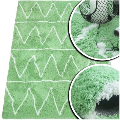 ZIELONY DYWAN DO SALONU SHAGGY PUSZYSTY DYWANIK DO SYPIALNI VELVET (V1033 mint-white), 120x170 cm